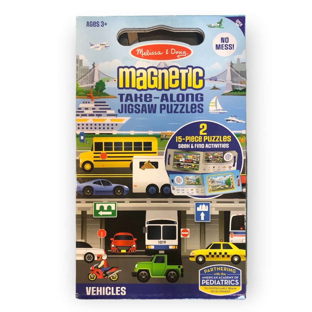 Melissa & Doug Take-Along Magnetic Jigsaw Two 15-Piece Puzzles Vehicles Age 3+